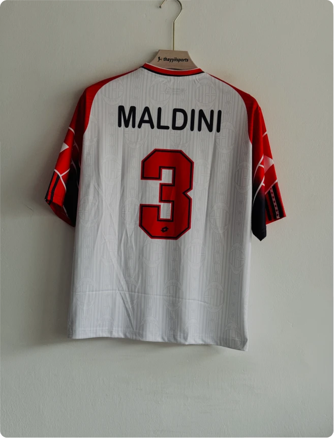 ACMILAN 1997-98 AWAY KIT MALDINI FIVESLEEVE