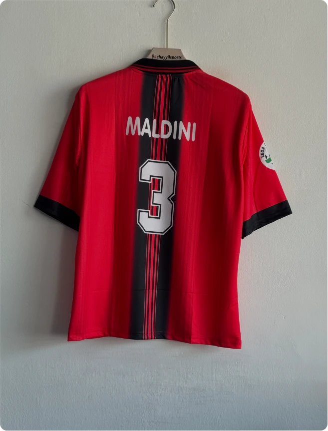 ACMILAN 1998-99 HOME KIT MALDINI FIVESLEEVE POLO