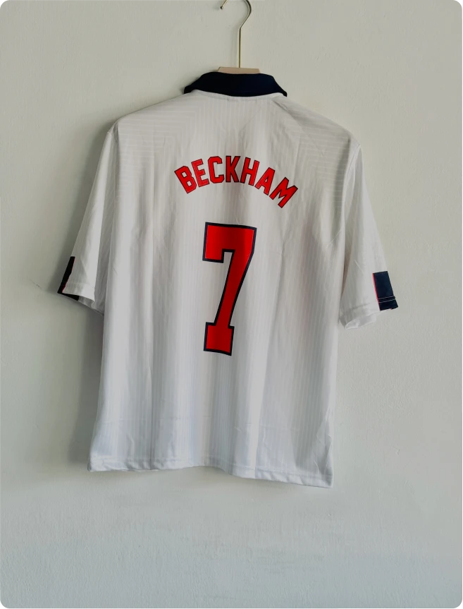 ENGLAND 1998 HOME KIT BECKHAM FIVESLEEVE POLO EMBROIDERY PREMIUM