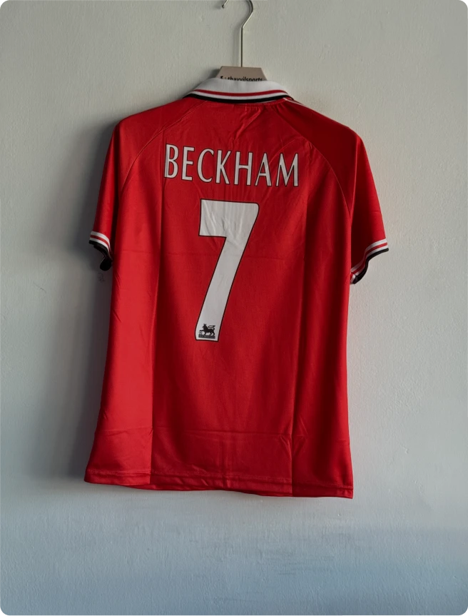 MANCHESTER UNITED 1998-99 HOME KIT BECKHAM POLO EMBROIDERY PREMIUM