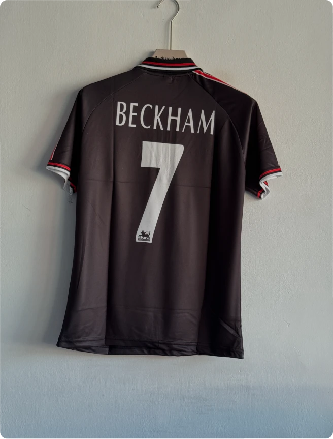 MANCHESTER UNITED 1998 BLACK KIT BECKHAM POLO EMBROIDERY PREMIUM