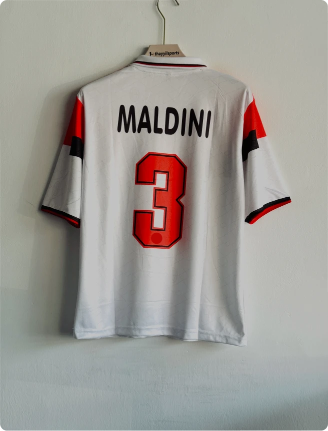 ACMILAN 1994-95 AWAY KIT MALDINI FIVESLEEVE POLO EMBROIDERY PREMIUM