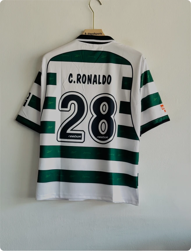 SPORTING 2001-02 HOME KIT RONALDO FIVESLEEVE POLO EMBROIDERY