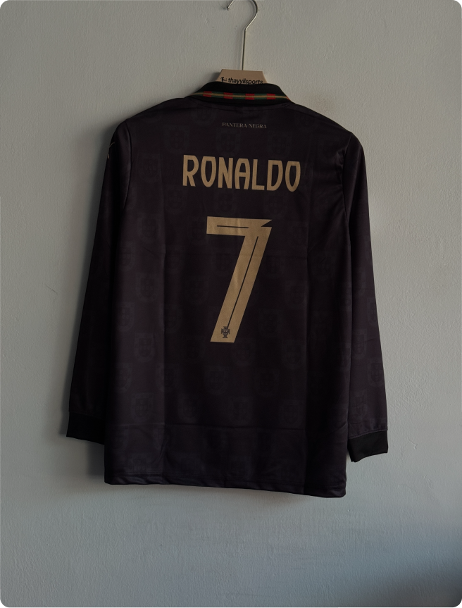 PORTUGAL 2026 BLACK KIT RONALDO FULLSLEEVE POLO EMBROIDERY PREMIUM