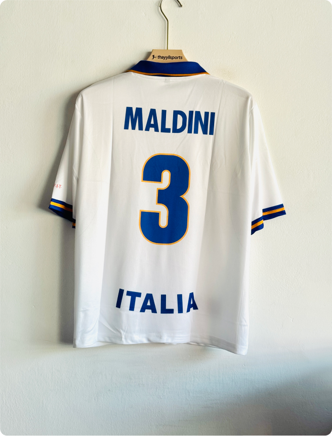 ITALY 1996 AWAY KIT MALDINI FIVESLEEVE POLO EMBROIDERY PREMIUM
