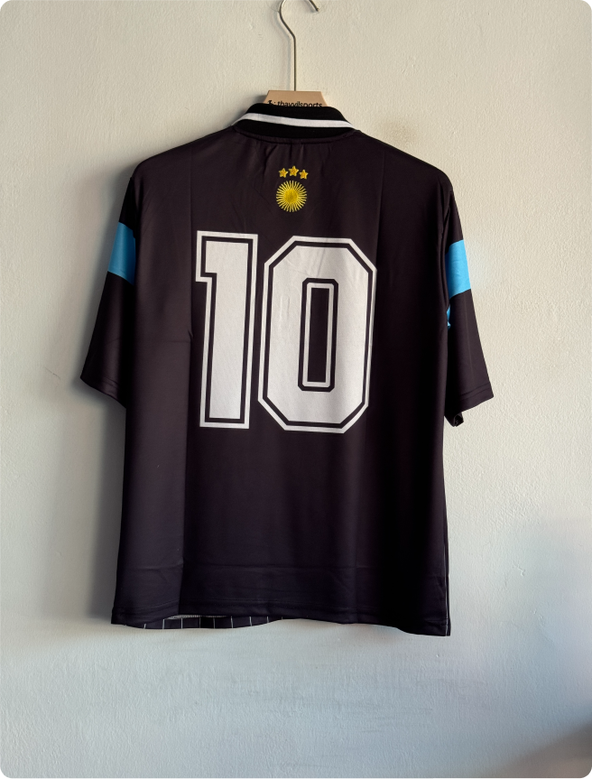 ARGENTINA LA-ALBICELESTE 10 BLACK KIT FIVESLEEVE POLO EMBROIDERY PREMIUM