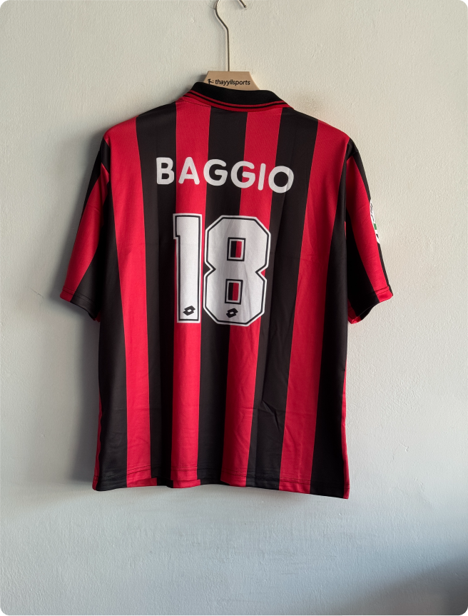 ACMILAN 1995-96 HOME KIT BAGGIO FIVESLEEVE POLO EMBROIDERY