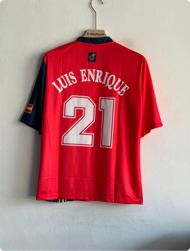 SPAIN 1996 HOME KIT LUIS ENRIQUE FIVESLEEVE POLO EMBROIDERY PREMIUM