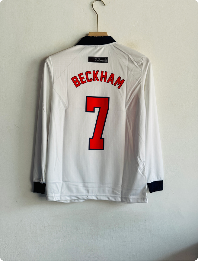 ENGLAND 1998 HOME KIT BECKHAM FULLSLEEVE POLO EMBROIDERY PREMIUM