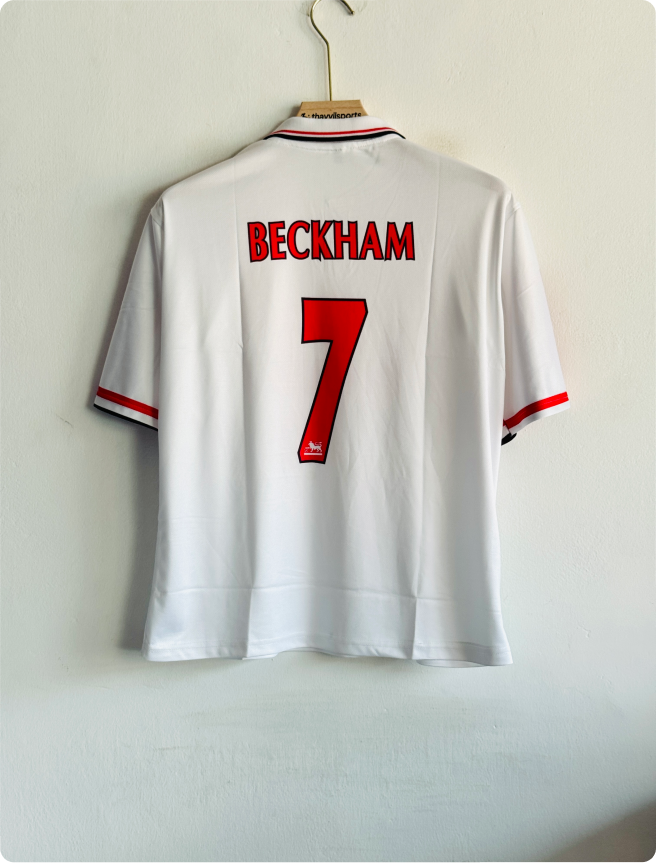 MANCHESTER UNITED 1998 WHITE KIT BECKHAM FIVESLEEVE POLO