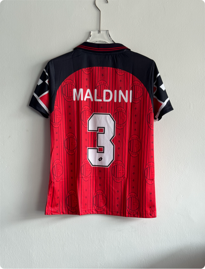 ACMILAN 1997-98 HOME KIT MALDINI POLO EMBROIDERY