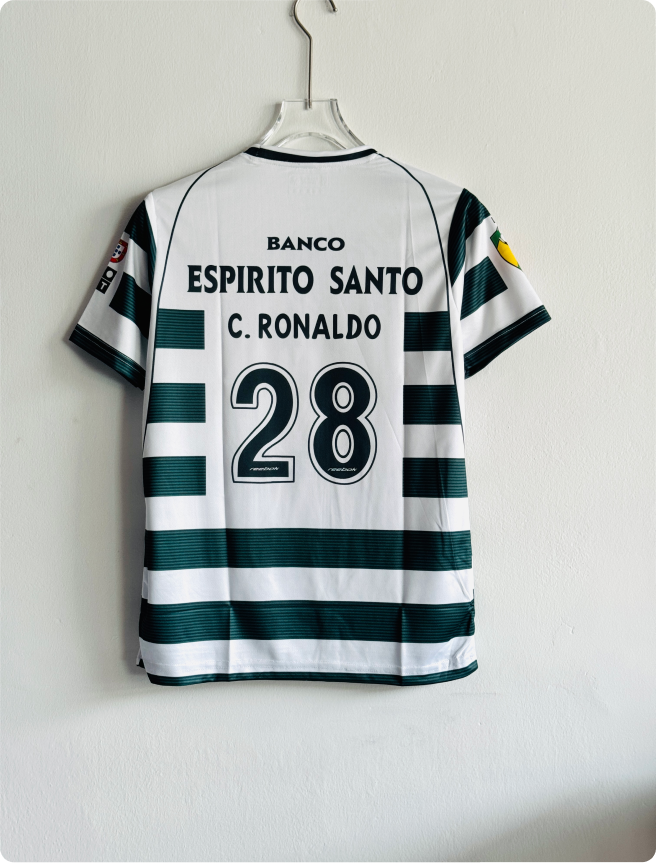 SPORTING 2001-02 HOME KIT RONALDO EMBROIDERY
