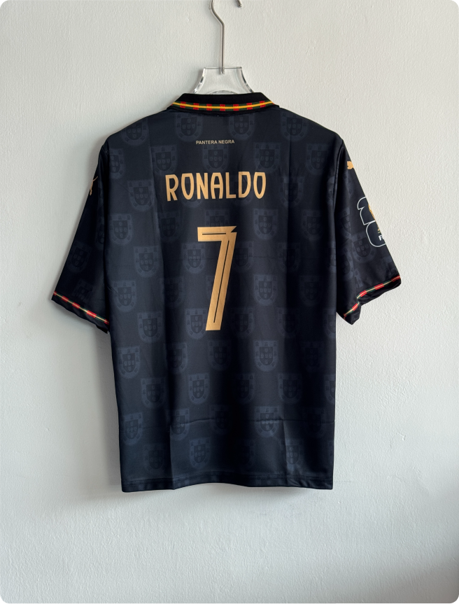 PORTUGAL 25-26 BLACK KIT RONALDO FIVESLEEVE POLO EMBROIDERY
