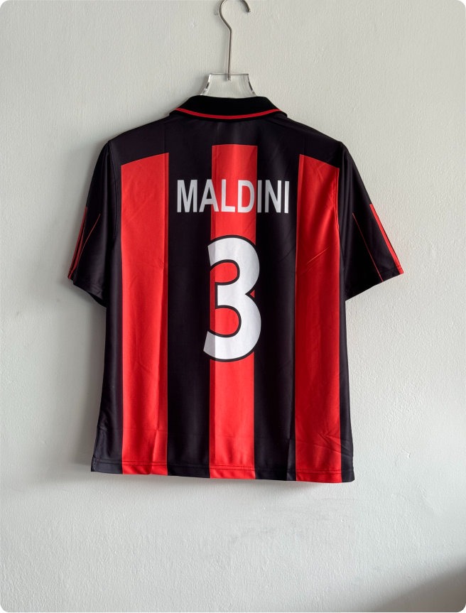 ACMILAN 2001-02 HOME KIT MALDINI FIVESLEEVE POLO