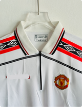 MANCHESTER UNITED 1998-99 WHITE KIT BECKHAM FULLSLEEVE POLO EMBROIDERY