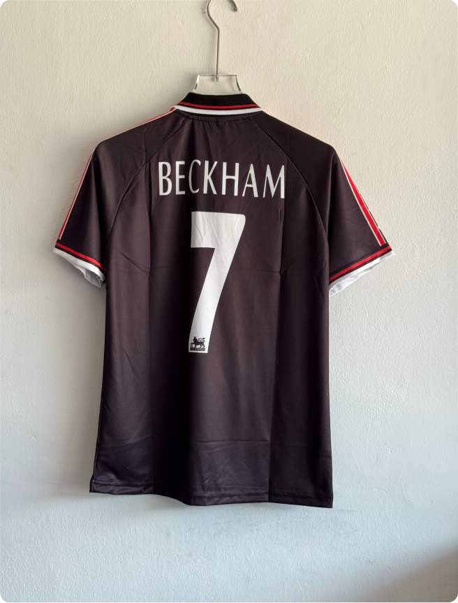 MANCHESTER UNITED 1998-99 BLACK KIT BECKHAM POLO EMBROIDERY PREMIUM