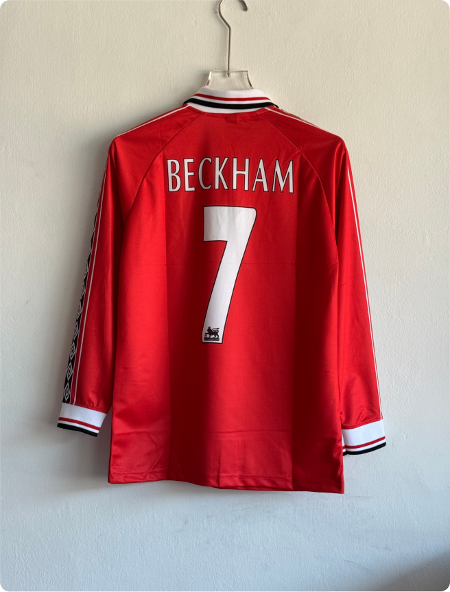 MANCHESTER UNITED 1998-99 HOME KIT BECKHAM FULLSLEEVE POLO EMBROIDERY PREMIUM