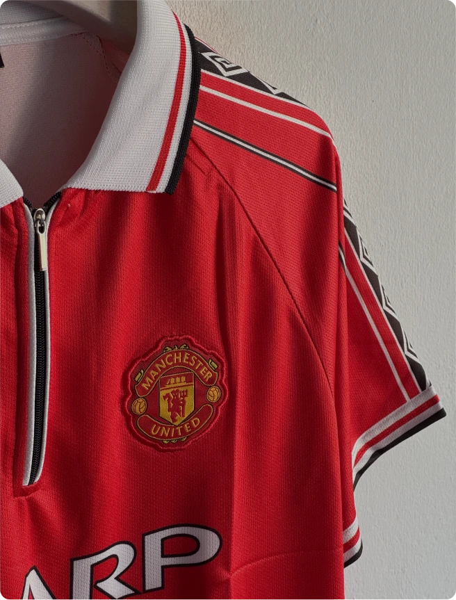 MANCHESTER UNITED 1998-99 HOME KIT BECKHAM POLO EMBROIDERY PREMIUM