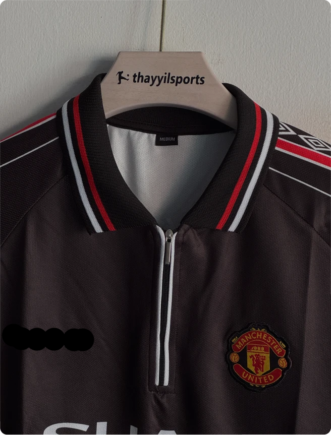 MANCHESTER UNITED 1998 BLACK KIT BECKHAM POLO EMBROIDERY PREMIUM