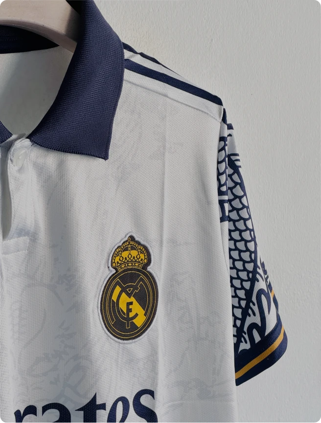 REAL MADRID WHITE DRAGON KIT POLO EMBROIDERY PREMIUM