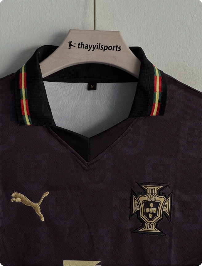PORTUGAL 25-26 BLACK KIT RONALDO POLO EMBROIDERY PREMIUM