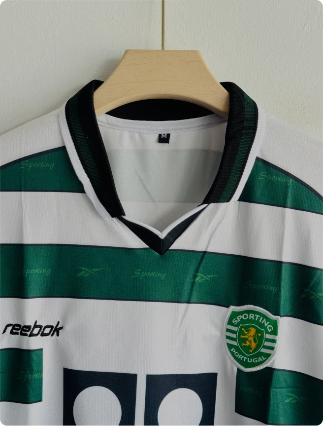 SPORTING 2001-02 HOME KIT RONALDO FIVESLEEVE POLO EMBROIDERY