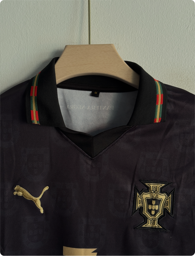 PORTUGAL 2026 BLACK KIT RONALDO FULLSLEEVE POLO EMBROIDERY PREMIUM