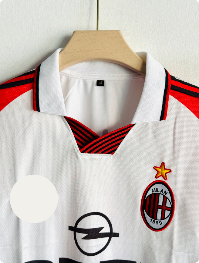ACMILAN 1997-98 AWAY KIT MALDINI FIVESLEEVE POLO EMBROIDERY PREMIUM