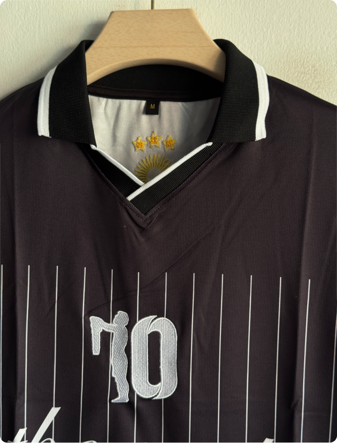 ARGENTINA LA-ALBICELESTE 10 BLACK KIT FIVESLEEVE POLO EMBROIDERY PREMIUM