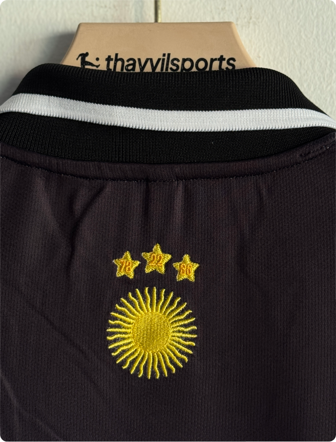 ARGENTINA LA-ALBICELESTE 10 BLACK KIT FIVESLEEVE POLO EMBROIDERY PREMIUM