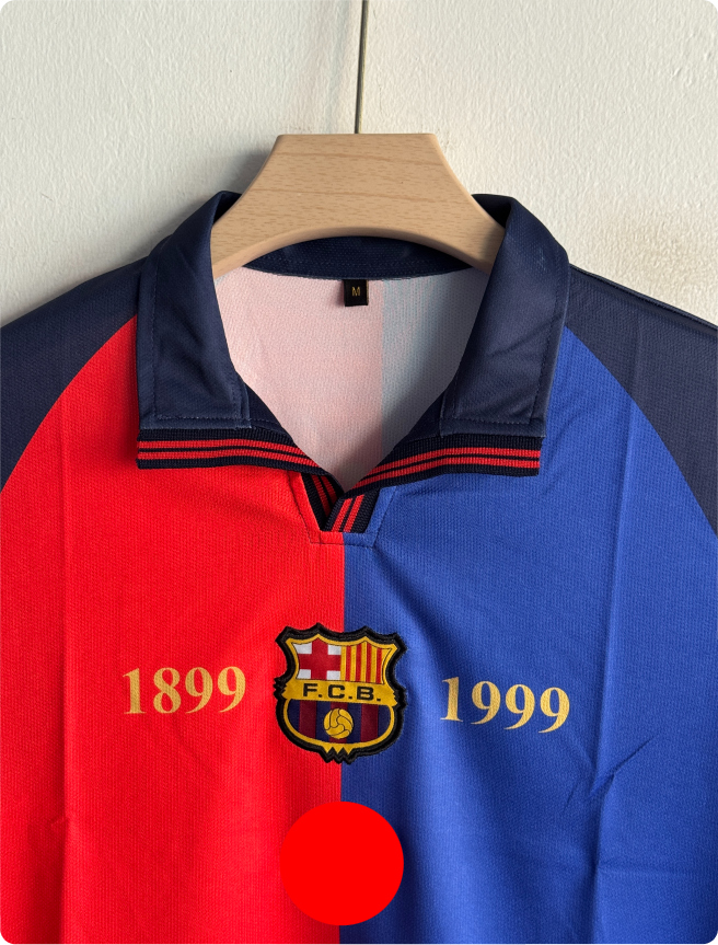 BARCELONA 1999-2000 HOME KIT PUYOL POLO EMBROIDERY PREMIUM