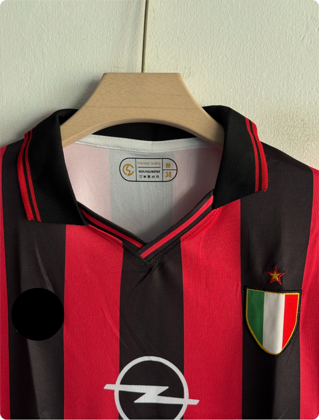 ACMILAN 1995-96 HOME KIT BAGGIO FIVESLEEVE POLO EMBROIDERY
