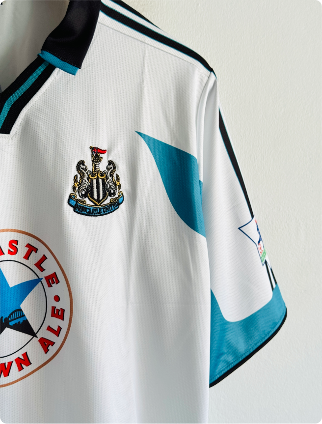 NEWCASTLE 1999-2000 AWAY KIT SHEARER FIVESLEEVE POLO EMBROIDERY PREMIUM
