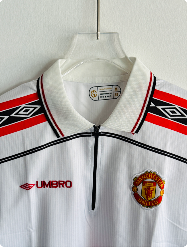 MANCHESTER UNITED 1998-99 THIRD KIT BECKHAM FIVESLEEVE POLO EMBROIDERY WITH ZIP