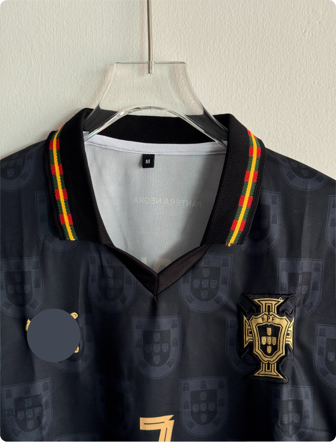 PORTUGAL 25-26 BLACK KIT RONALDO FIVESLEEVE POLO EMBROIDERY