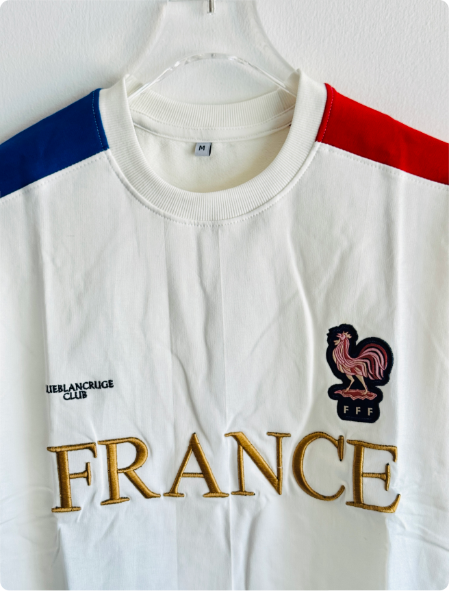 TSHIRT FRANCE WHITE FIVESLEEVE EMBROIDERY