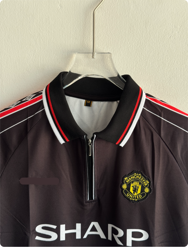 MANCHESTER UNITED 1998-99 BLACK KIT BECKHAM POLO EMBROIDERY PREMIUM