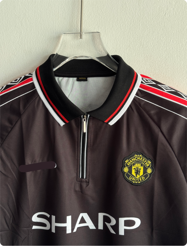 MANCHESTER UNITED 1998-99 BLACK KIT BECKHAM FULLSLEEVE POLO EMBROIDERY PREMIUM