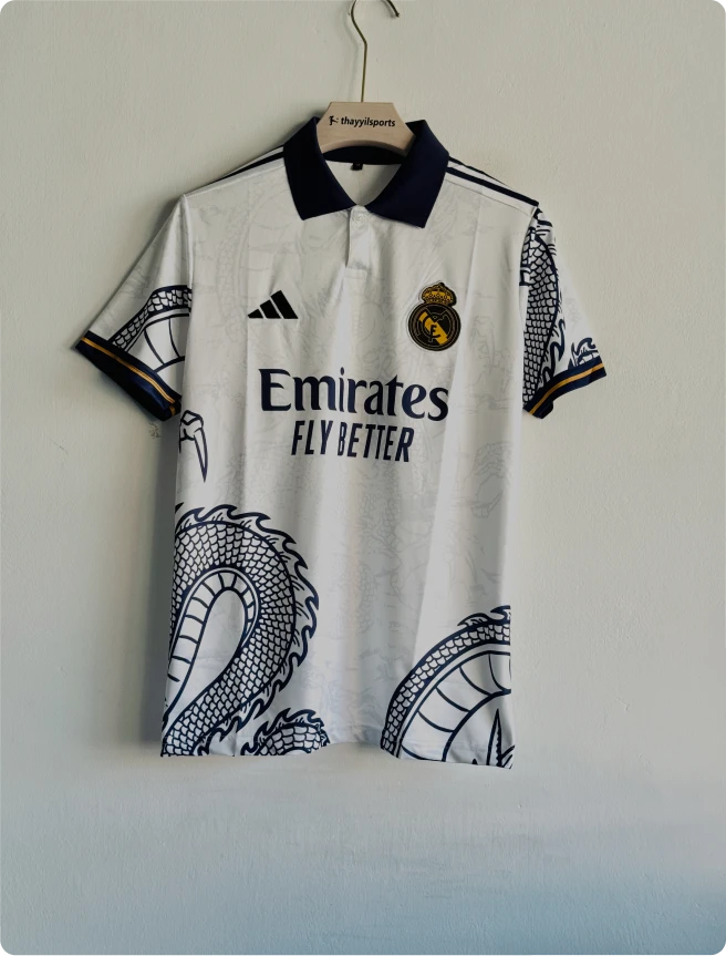 REAL MADRID WHITE DRAGON KIT POLO EMBROIDERY PREMIUM