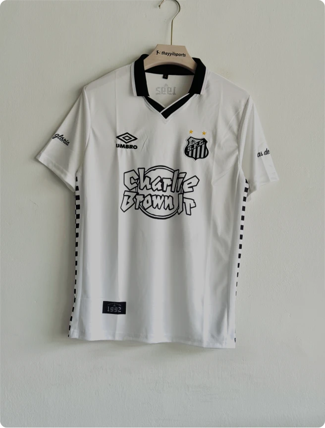SANTOS X CHARLIE BROWN JR 1992 WHITE SPECIAL EDITION KIT NEYMER POLO EMBROIDERY PREMIUM