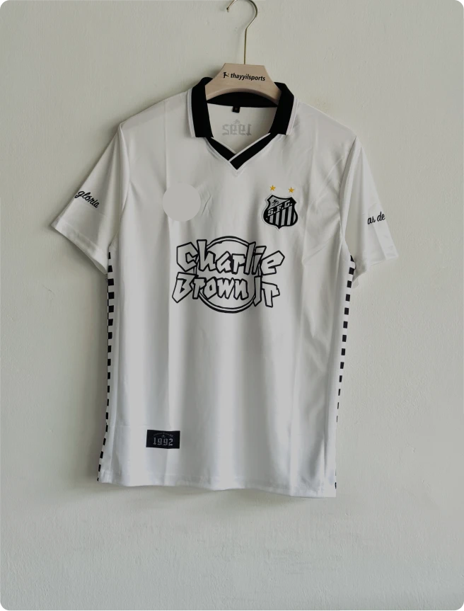 SANTOS X CHARLIE BROWN JR 1992 WHITE SPECIAL EDITION KIT NEYMER POLO EMBROIDERY PREMIUM