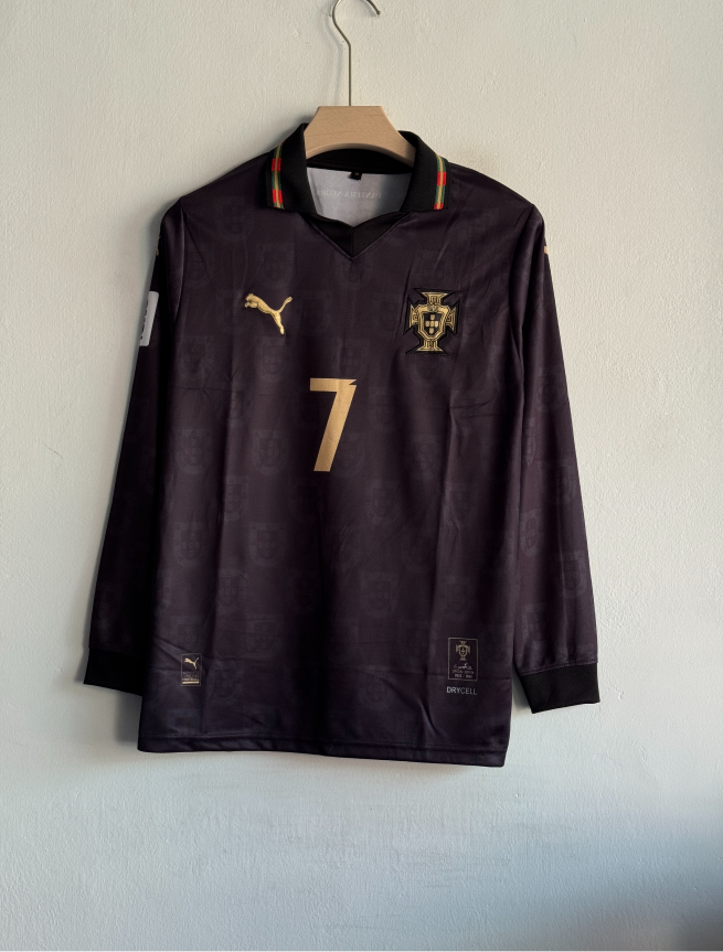 PORTUGAL 2026 BLACK KIT RONALDO FULLSLEEVE POLO EMBROIDERY PREMIUM