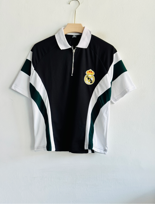 TSHIRT REAL MADRID BLACK & GREEN FIVESLEEVE POLO WITH ZIP