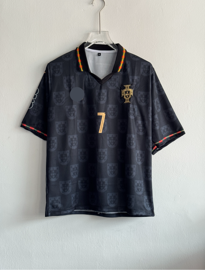 PORTUGAL 25-26 BLACK KIT RONALDO FIVESLEEVE POLO EMBROIDERY