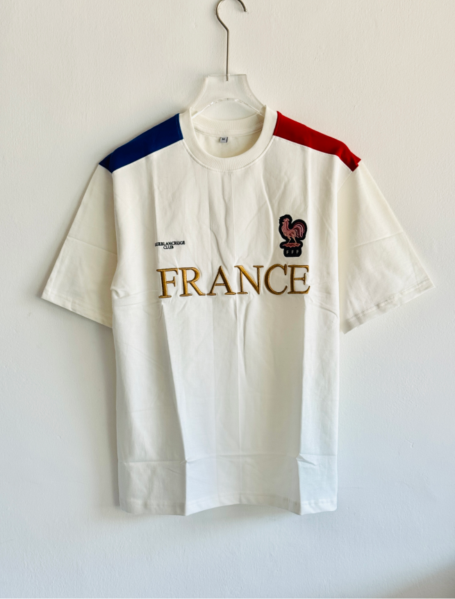 TSHIRT FRANCE WHITE FIVESLEEVE EMBROIDERY