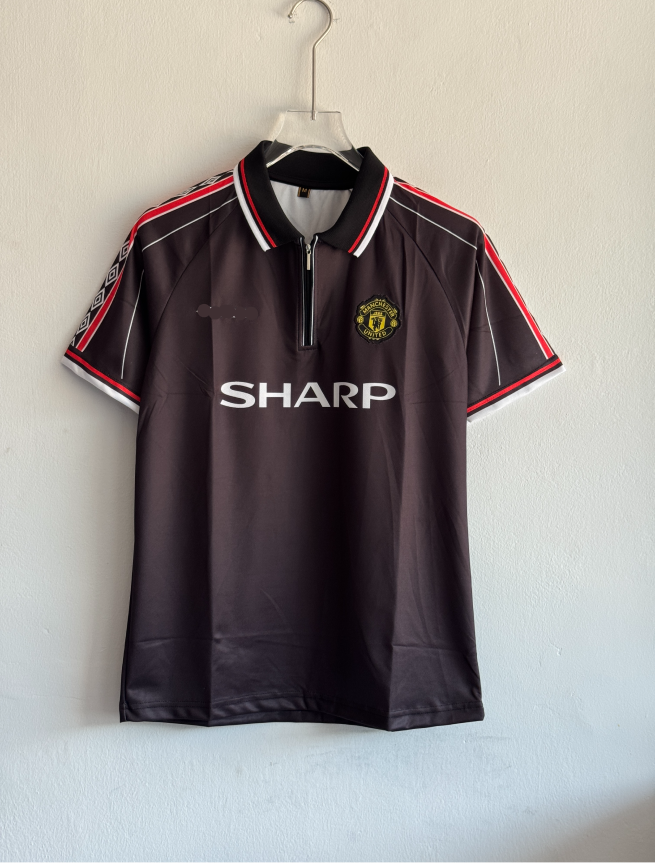 MANCHESTER UNITED 1998-99 BLACK KIT BECKHAM POLO EMBROIDERY PREMIUM
