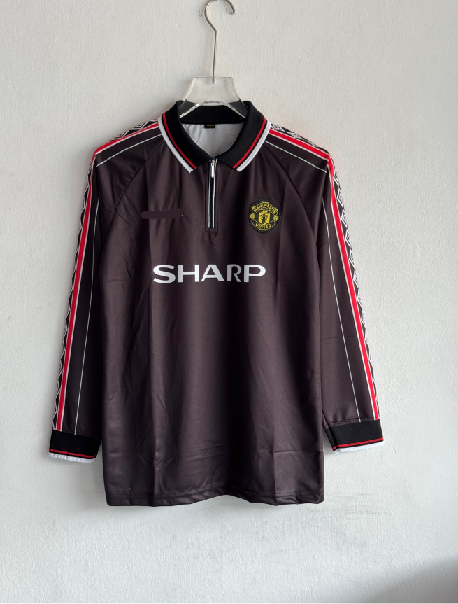 MANCHESTER UNITED 1998-99 BLACK KIT BECKHAM FULLSLEEVE POLO EMBROIDERY PREMIUM