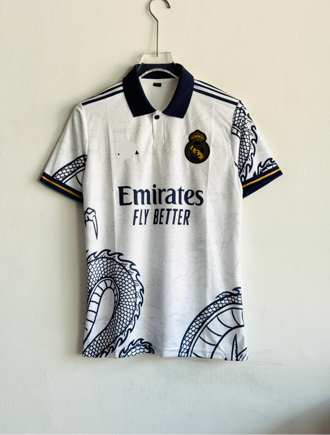 REAL MADRID WHITE DRAGON KIT POLO EMBROIDERY PREMIUM