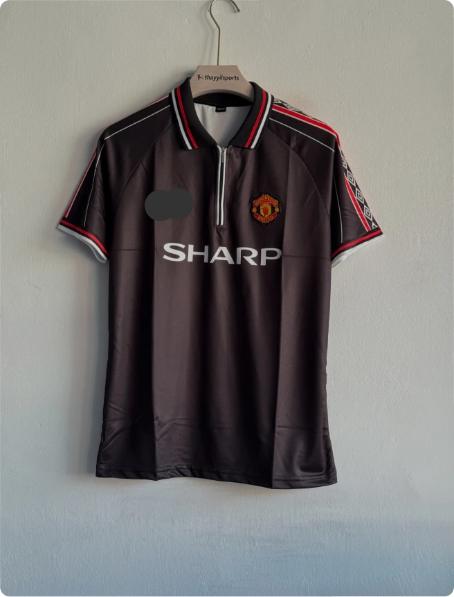 MANCHESTER UNITED 1998 BLACK KIT BECKHAM POLO EMBROIDERY PREMIUM