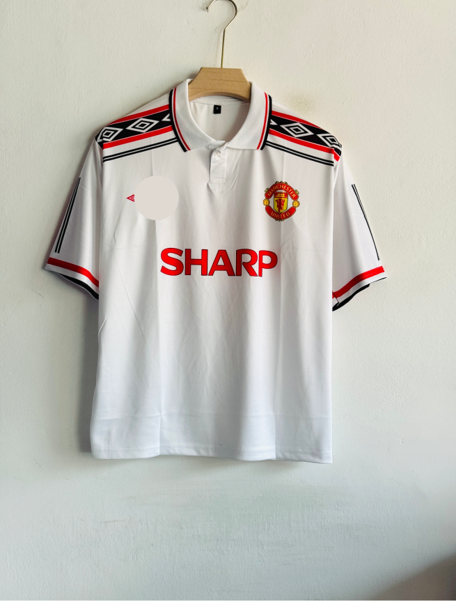 MANCHESTER UNITED 1998 WHITE KIT BECKHAM FIVESLEEVE POLO